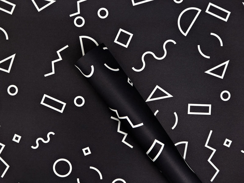 The Completist Navy Memphis shapes gift wrap