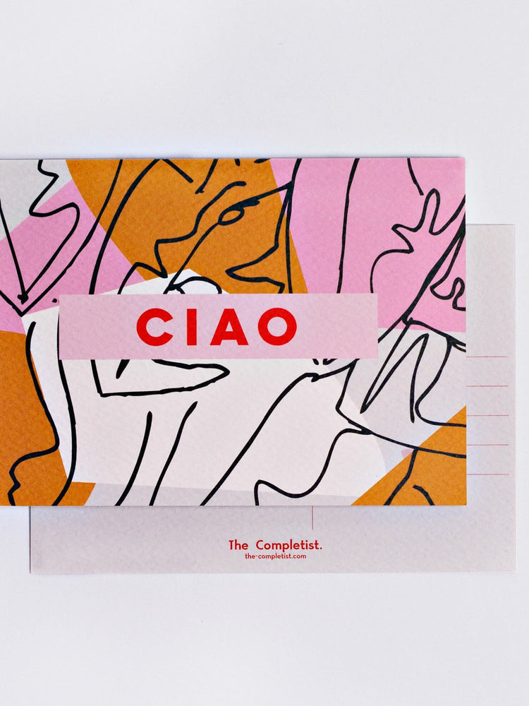 The Completist Pink Mustard Ciao Postcard