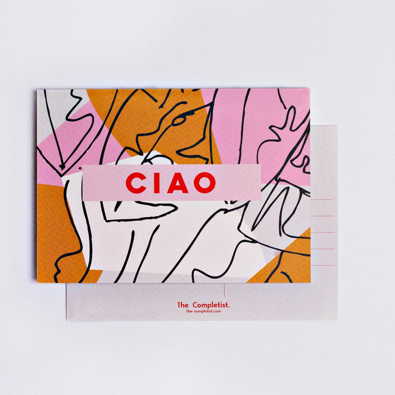 The Completist Pink Mustard Ciao Postcard