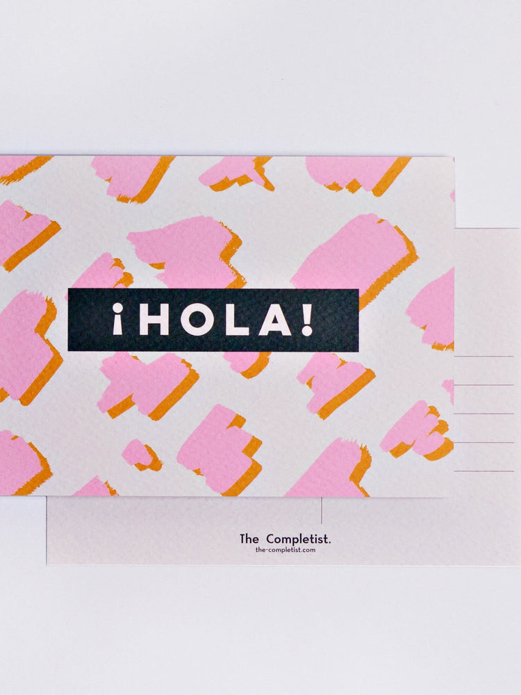 The Completist Pink Mustard Hola Postcard