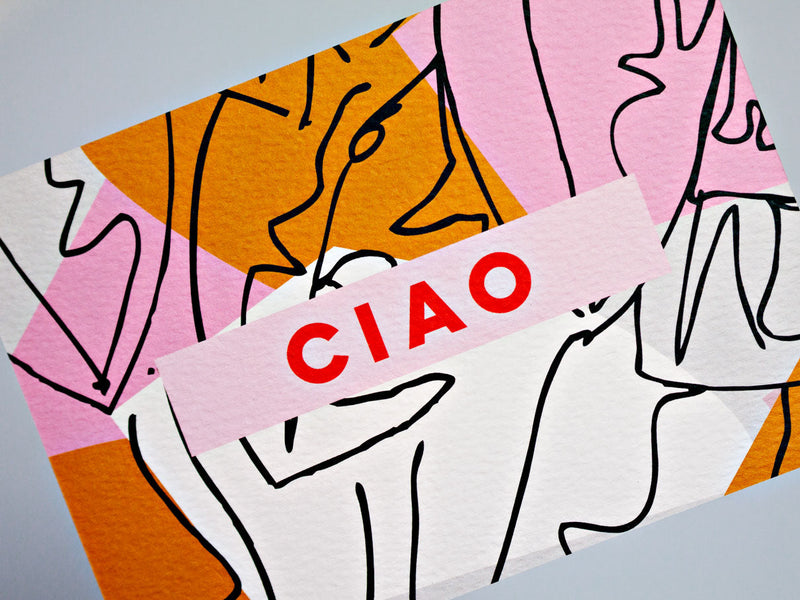 The Completist Pink Mustard Ciao Postcard