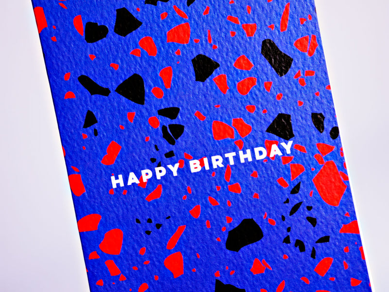 The Completist Blue Terrazzo Birthday Card