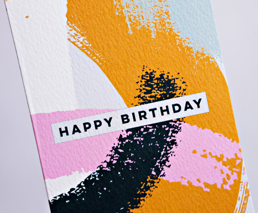 Pink Mustard Swirl Birthday Card